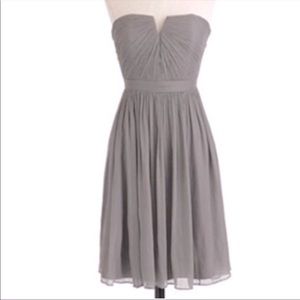 J Crew “Nadia” Strapless Gray Silk Chiffon Dress